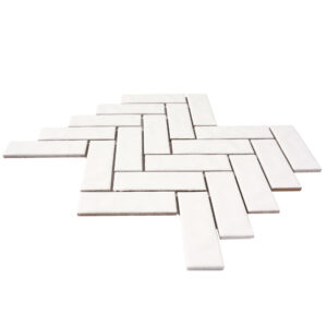 Forio 1.35" x 4.35" Herringbone White Glossy Porcelain Mosaic Tile - Image 4
