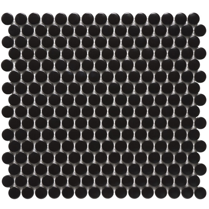 Rivonia 0.75 inch Black Matt Peny Round Mosaic Tile