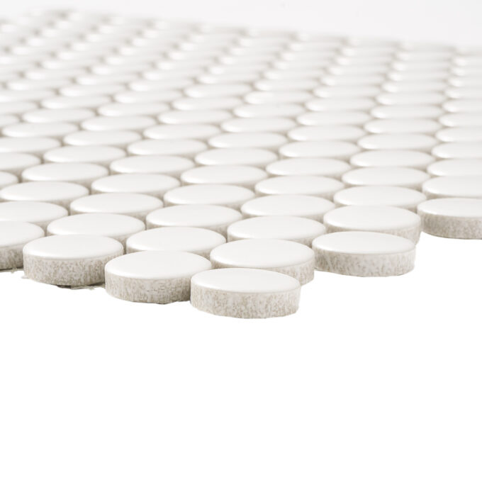 Rivonia 0.75 inch White Matt Peny Round Mosaic Tile - Image 5