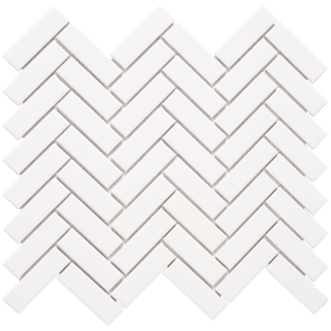 Rivonia Herringbone White Glossy Mosaic Tile