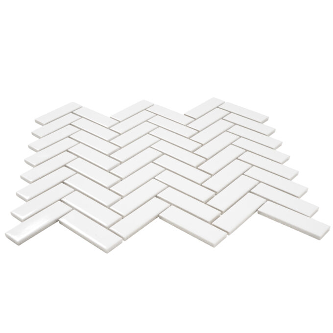 Rivonia Herringbone White Glossy Mosaic Tile - Image 2