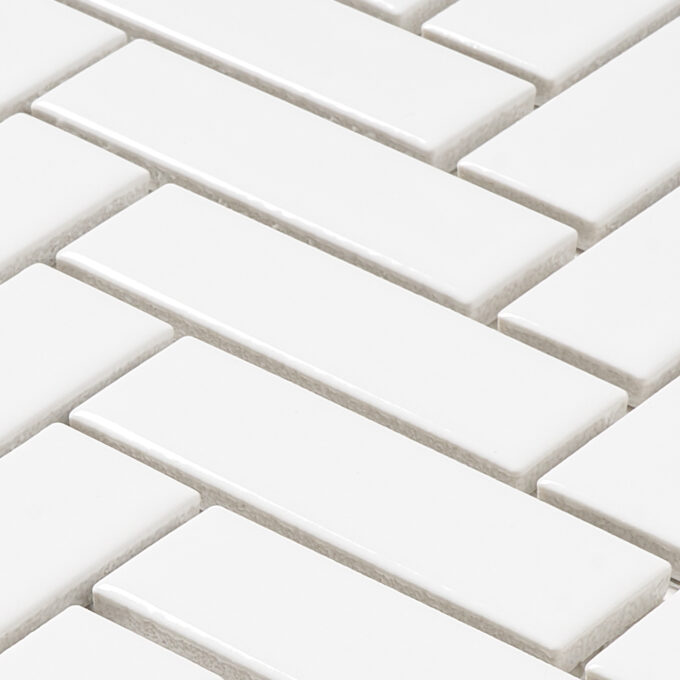 Rivonia Herringbone White Glossy Mosaic Tile - Image 4