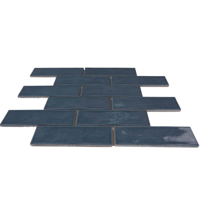 Forio 2" x 6" Brick Blue Glossy Porcelain Mosaic Tile - Image 3