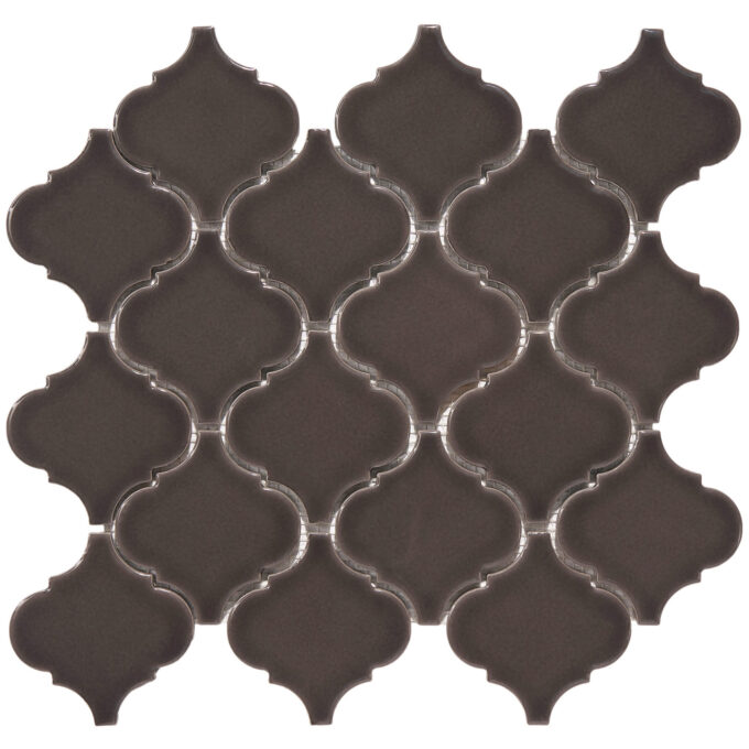 Arabesque 3.3" x 3.4" Brown Porcelain Glossy Mosaic Tile
