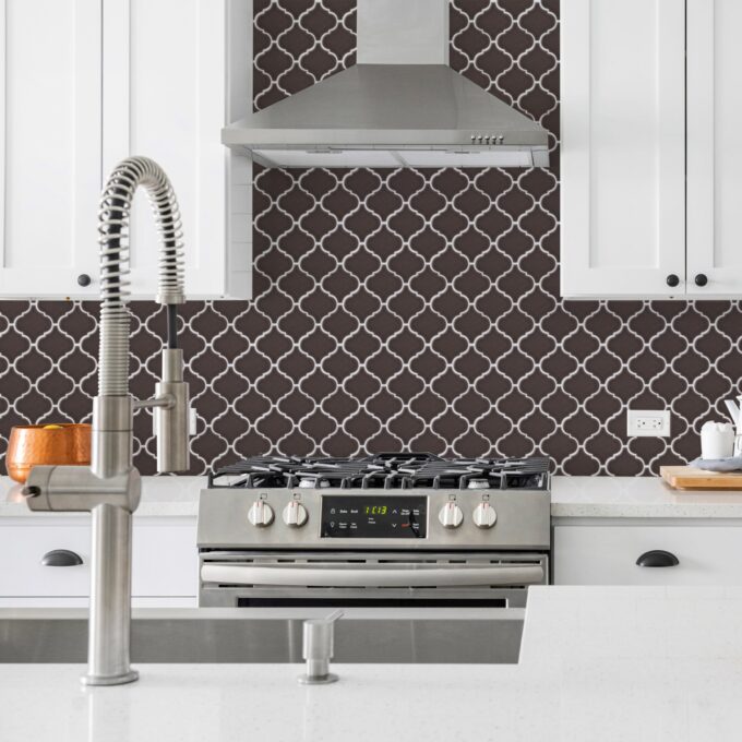 Arabesque 3.3" x 3.4" Brown Porcelain Glossy Mosaic Tile - Image 2
