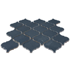 Arabesque 3.3" x 3.4" Blue Porcelain Glossy Mosaic Tile - Image 3