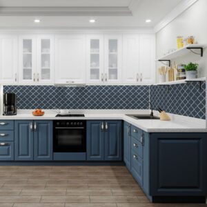 Arabesque 3.3" x 3.4" Blue Porcelain Glossy Mosaic Tile - Image 2