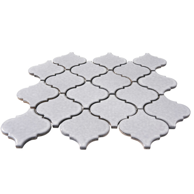 Arabesque 3.3" x 3.4" Light Grey Porcelain Glossy Mosaic Tile - Image 3