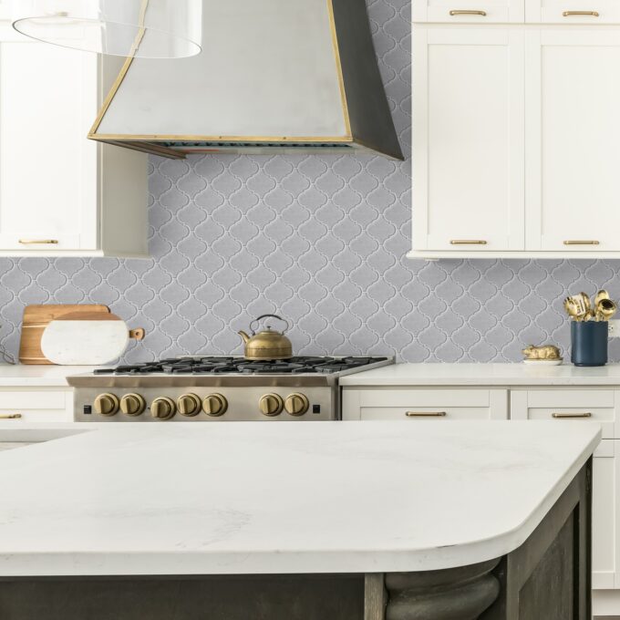 Arabesque 3.3" x 3.4" Light Grey Porcelain Glossy Mosaic Tile - Image 2