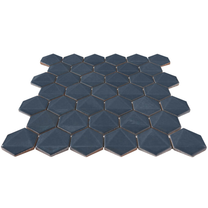 3D Hexagon 2" x 2" Blue Glossy Porcelain Mosaic Tile - Image 3