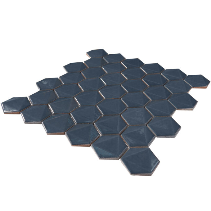 3D Hexagon 2" x 2" Blue Glossy Porcelain Mosaic Tile - Image 4