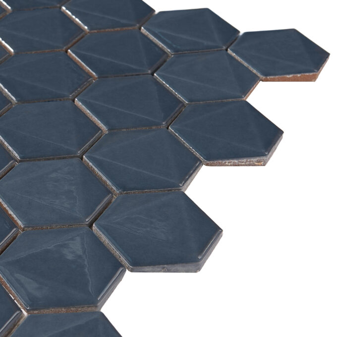 3D Hexagon 2" x 2" Blue Glossy Porcelain Mosaic Tile - Image 6