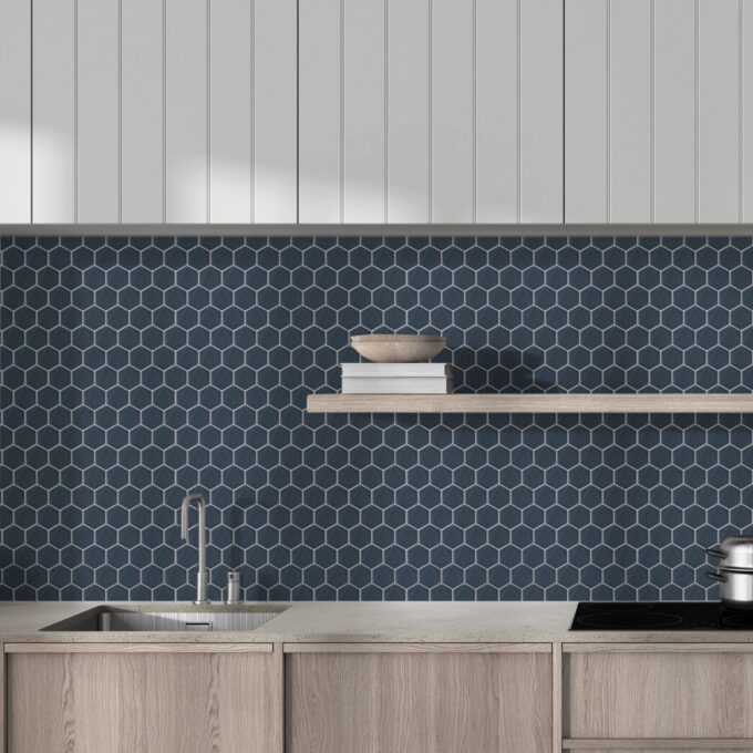 3D Hexagon 2" x 2" Blue Glossy Porcelain Mosaic Tile - Image 2