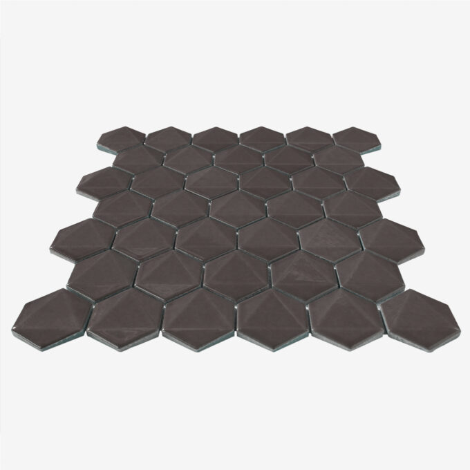 3D Hexagon 2" x 2" Brown Glossy Porcelain Mosaic Tile - Image 3