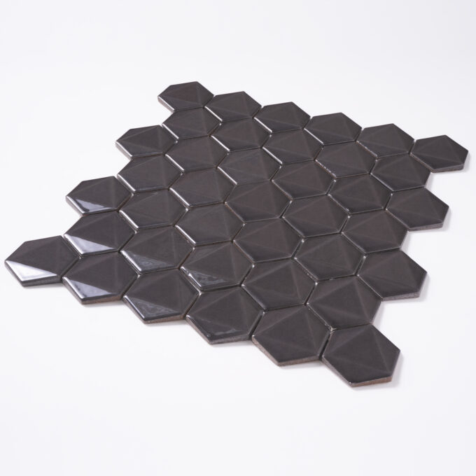 3D Hexagon 2" x 2" Brown Glossy Porcelain Mosaic Tile - Image 4
