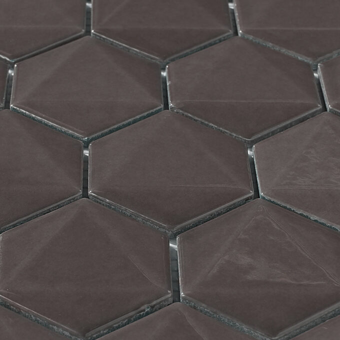3D Hexagon 2" x 2" Brown Glossy Porcelain Mosaic Tile - Image 5