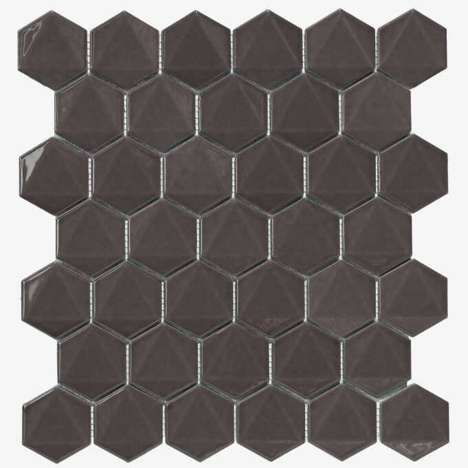 3D Hexagon 2" x 2" Brown Glossy Porcelain Mosaic Tile