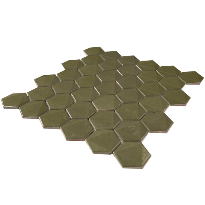3D Hexagon 2" x 2" Green Glossy Porcelain Mosaic Tile - Image 4