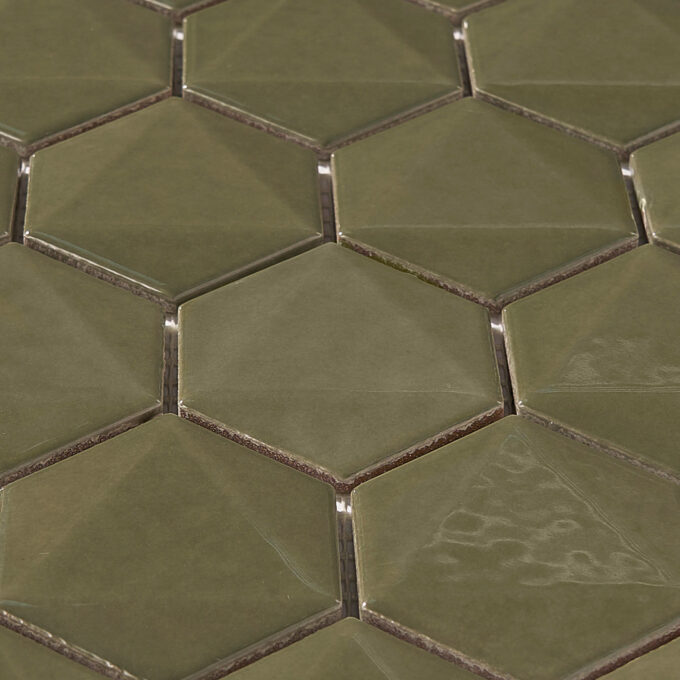 3D Hexagon 2" x 2" Green Glossy Porcelain Mosaic Tile - Image 5