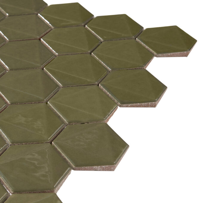 3D Hexagon 2" x 2" Green Glossy Porcelain Mosaic Tile - Image 6