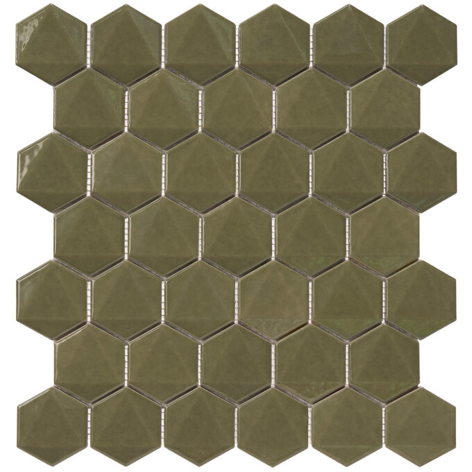 3D Hexagon 2" x 2" Green Glossy Porcelain Mosaic Tile