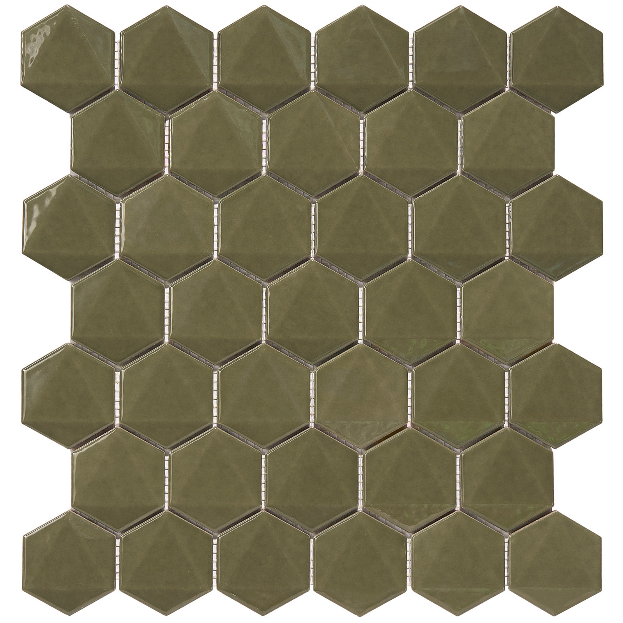 3D Hexagon 2″ x 2″ Green Glossy Porcelain Mosaic Tile