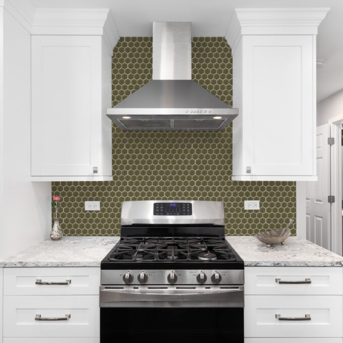 3D Hexagon 2" x 2" Green Glossy Porcelain Mosaic Tile - Image 2