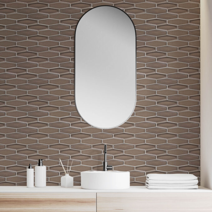 Honeycomb 1.5" x 4.9" Brown Glossy Porcelain Mosaic Tile - Image 2