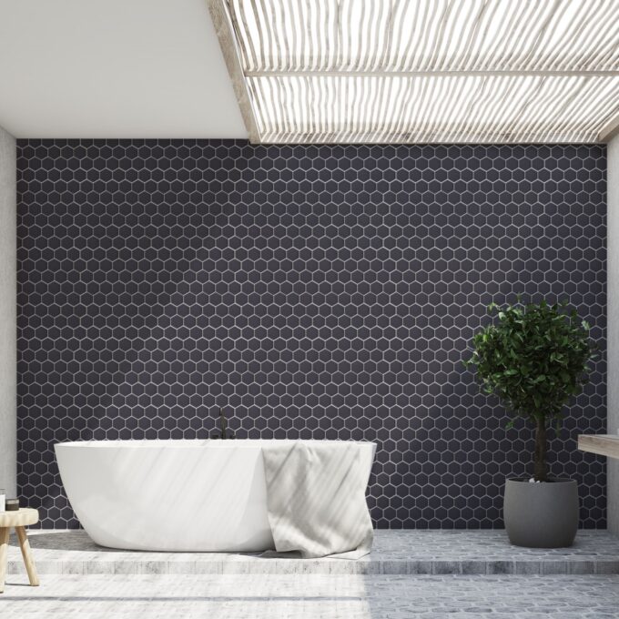 2'' x 2'' Hexagon Honeycomb Black Matte Mosaic Tile - Image 2