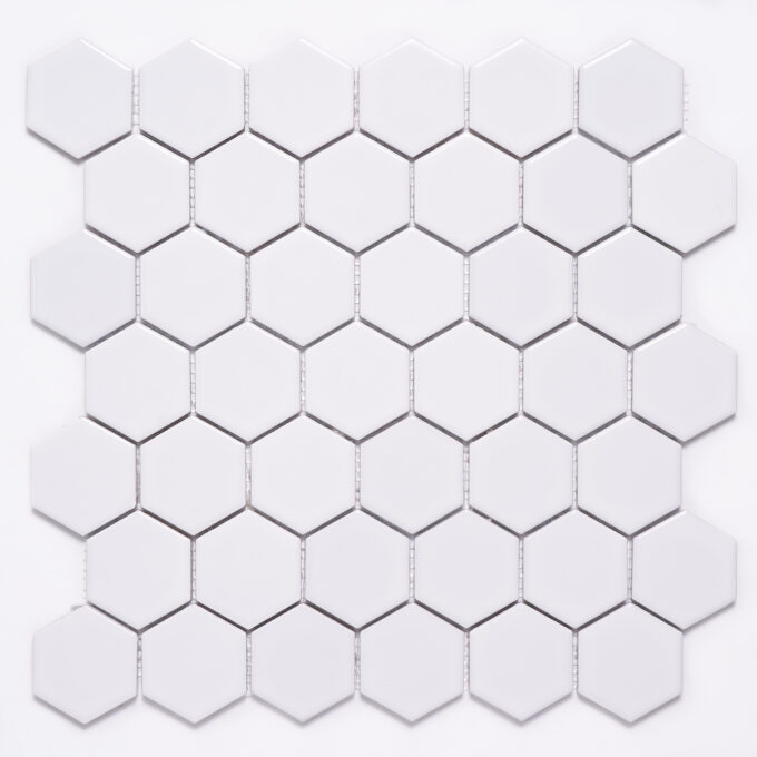 2'' x 2'' Hexagon Honeycomb White Glossy Mosaic Tile