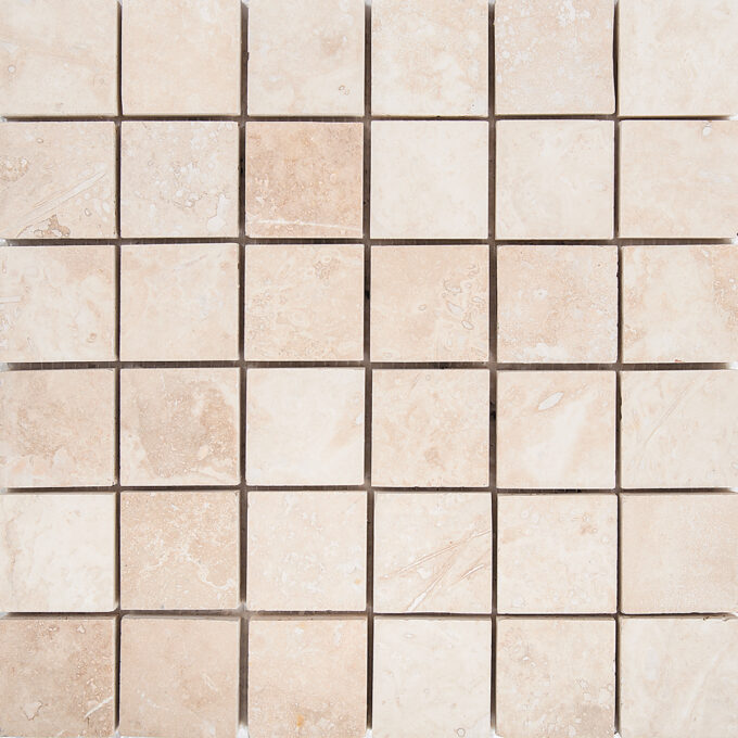 Ivory Travertine 2" x 2" Honed Mosaic Tile