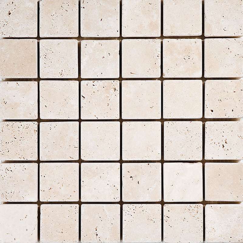 Ivory Travertine 2″ x 2″ Tumbled Mosaic Tile