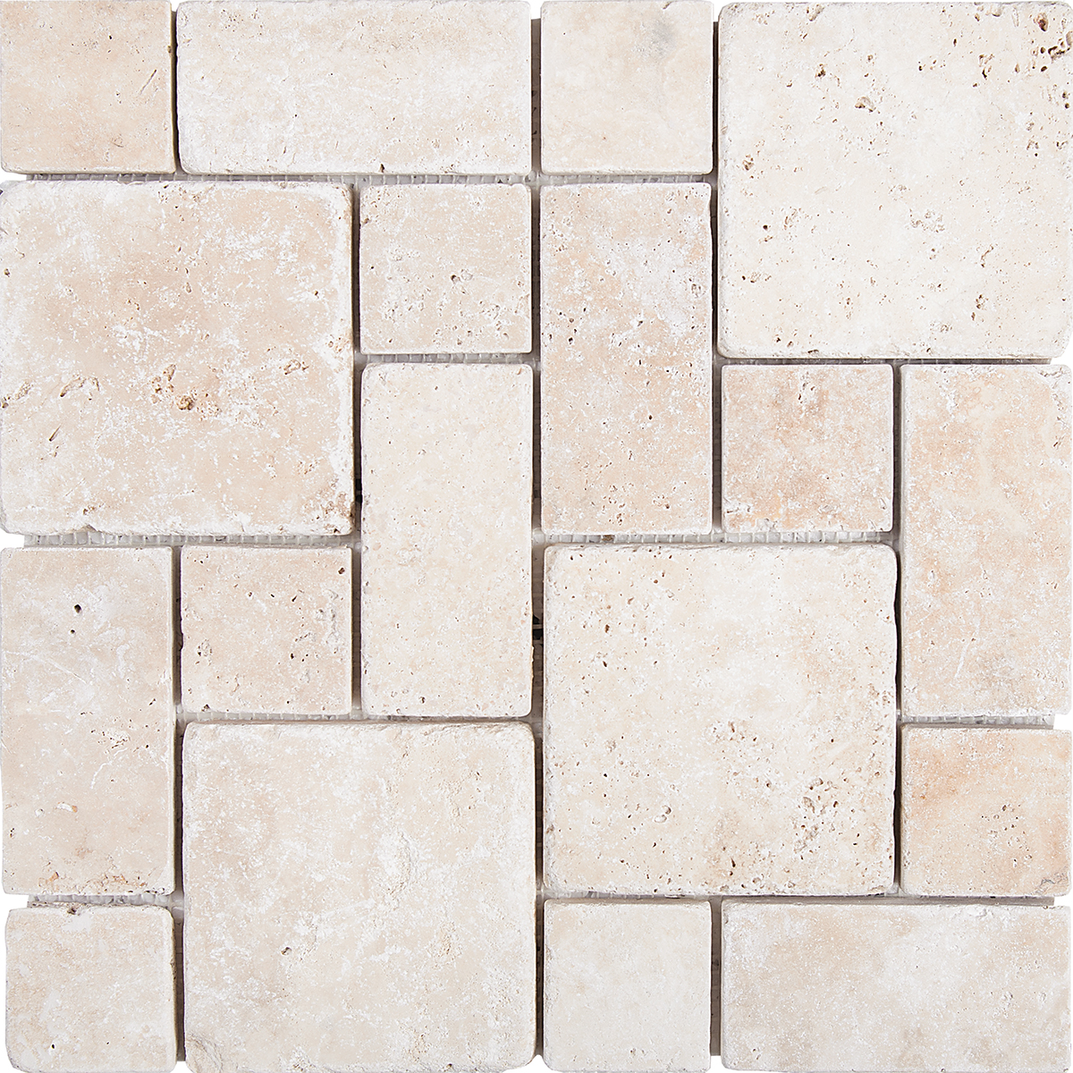 Ivory Travertine Roman Pattern Tumbled Mosaic Tile