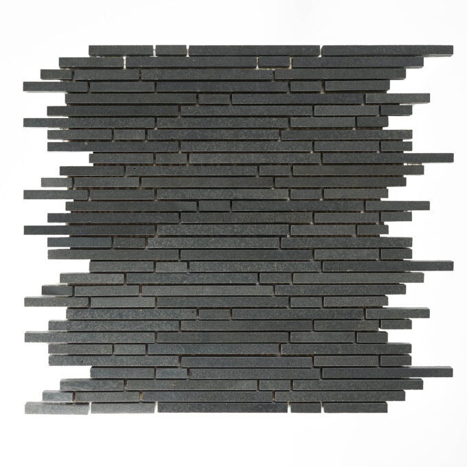 Vulcan Black Random Strips Honed Mosaic Tile