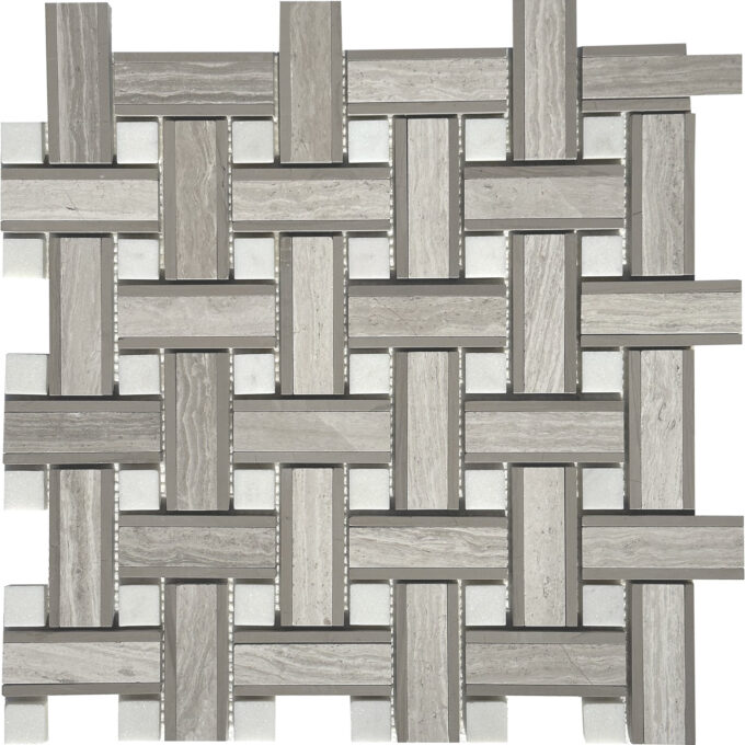 Lina White & Wood Gray Marble Honed Mosaic Tile