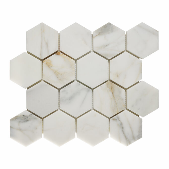 Calacatta Marble 3" x 3" Honeycomb Honed Mosaic Tile