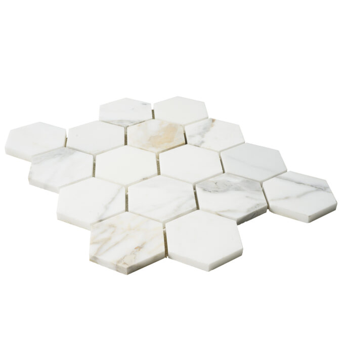 Calacatta Marble 3" x 3" Honeycomb Honed Mosaic Tile - Image 3