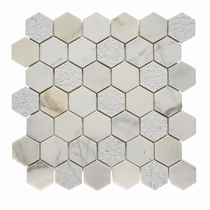 Calacatta Marble 2" x 2" Honeycomb Textured Mosaic Tile