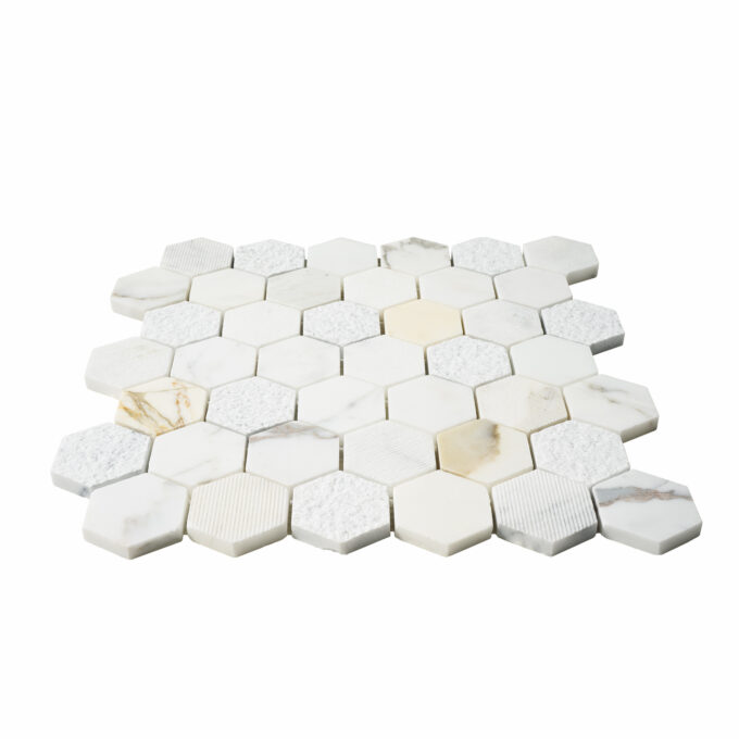 Calacatta Marble 2" x 2" Honeycomb Textured Mosaic Tile - Image 2