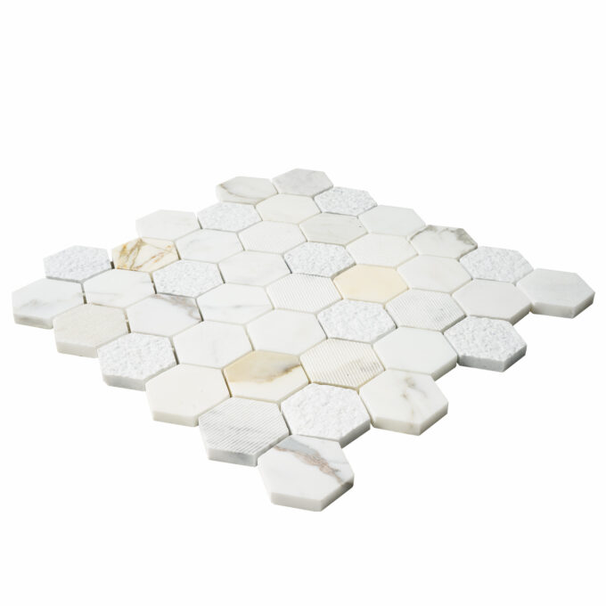 Calacatta Marble 2" x 2" Honeycomb Textured Mosaic Tile - Image 3