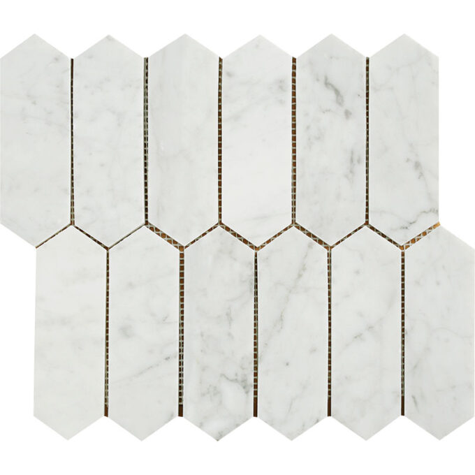 Carrara Marble 2" x 6" Long Hex Polished Mosaic Tile