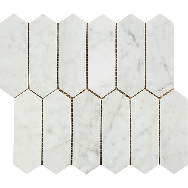Carrara Marble 2″ x 6″ Long Hex Polished Mosaic Tile
