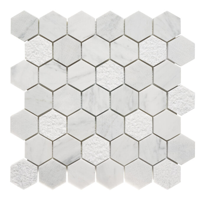 Carrara Marble 2" x 2" Honeycomb Textured Mosaic Tile