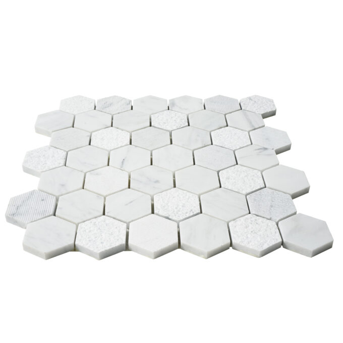 Carrara Marble 2" x 2" Honeycomb Textured Mosaic Tile - Image 2