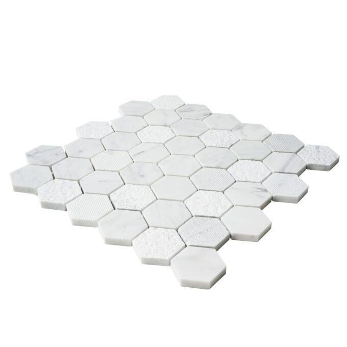 Carrara Marble 2" x 2" Honeycomb Textured Mosaic Tile - Image 3