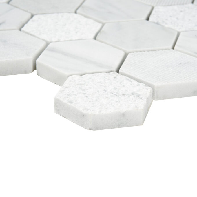Carrara Marble 2" x 2" Honeycomb Textured Mosaic Tile - Image 4