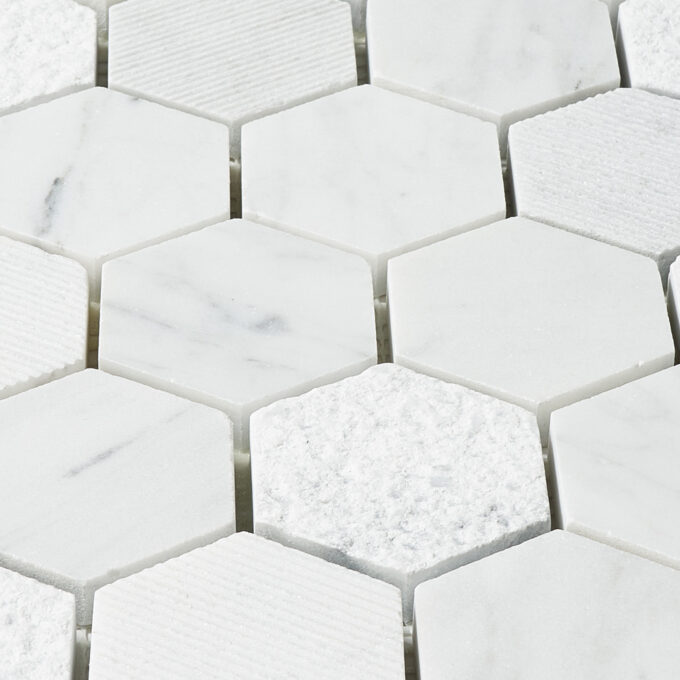 Carrara Marble 2" x 2" Honeycomb Textured Mosaic Tile - Image 5