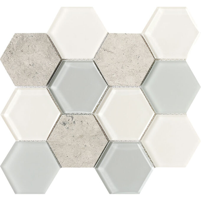 3" x 3" Honeycomb Marble and Glass Blend Mosaic Tile