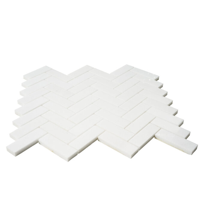 Thassos Marble 1" x 3" Heeringbone Polished Mosaic Tile - Image 2