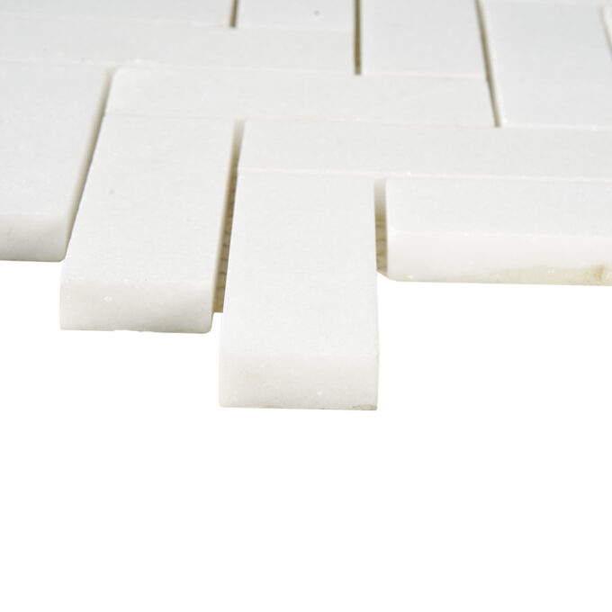 Thassos Marble 1" x 3" Heeringbone Polished Mosaic Tile - Image 3